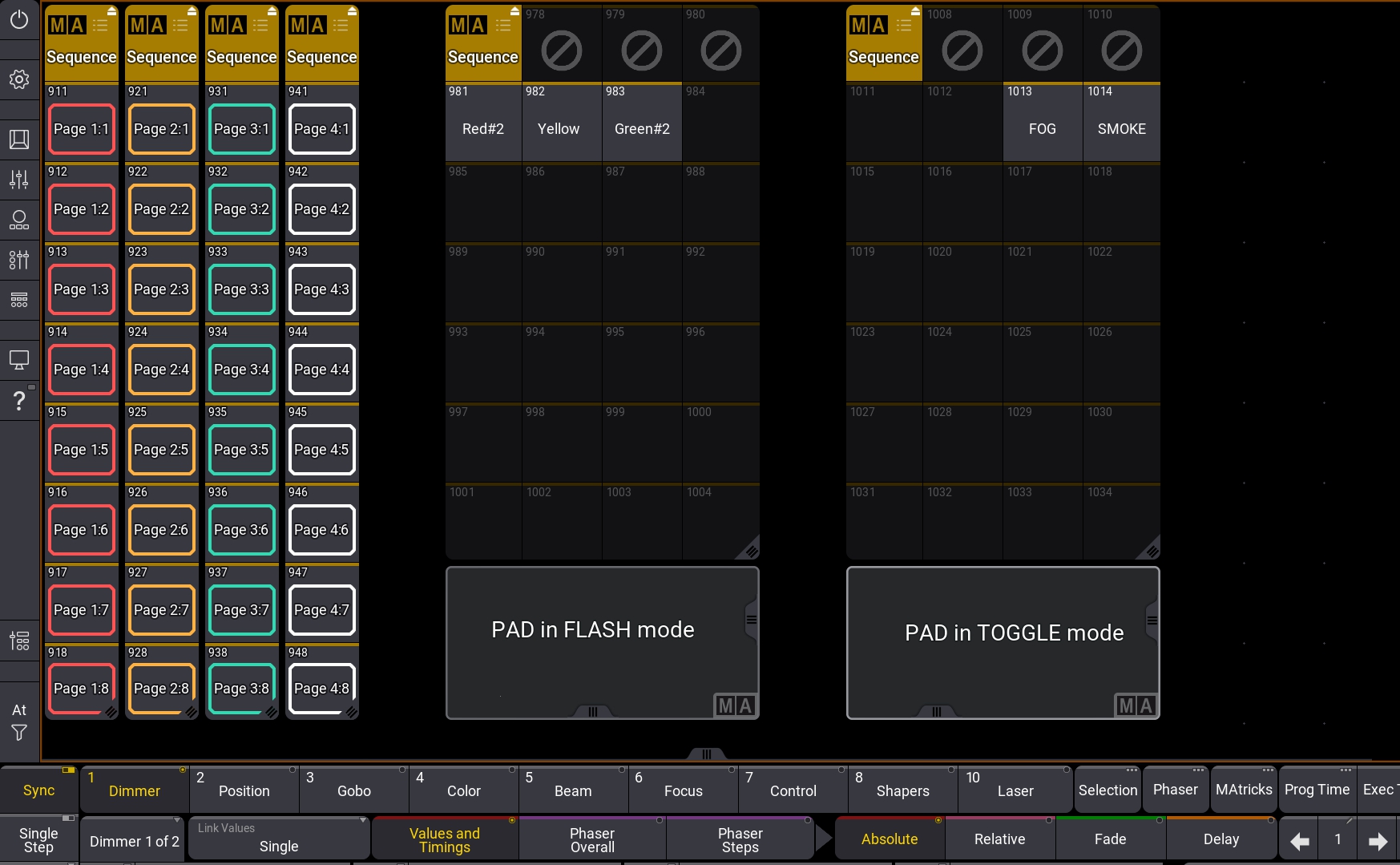 GrandMA3 Console showing MaPAD sequence pages