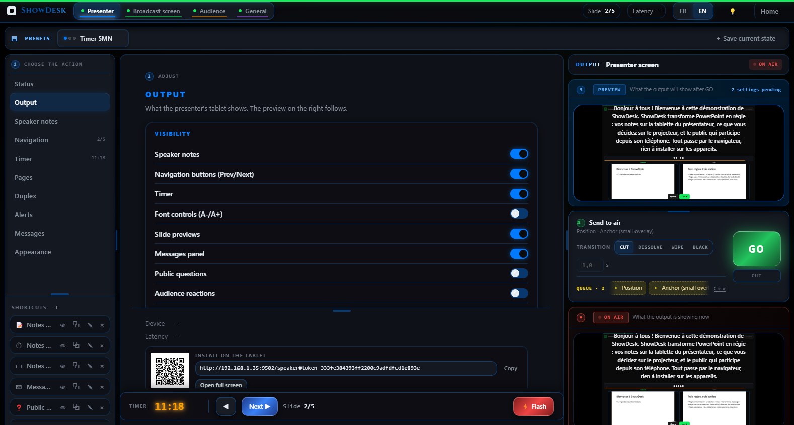 One control room per output, one GO