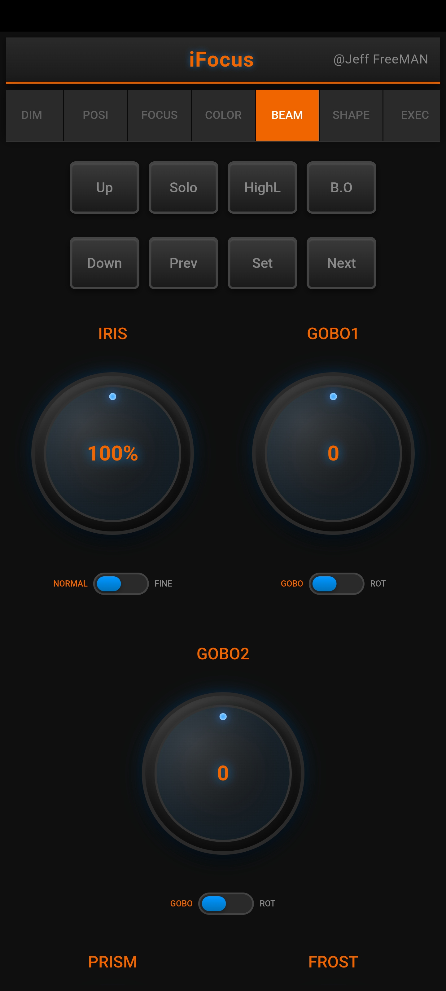 iFocus BEAM Tab - Iris, Gobos, Prism, Frost