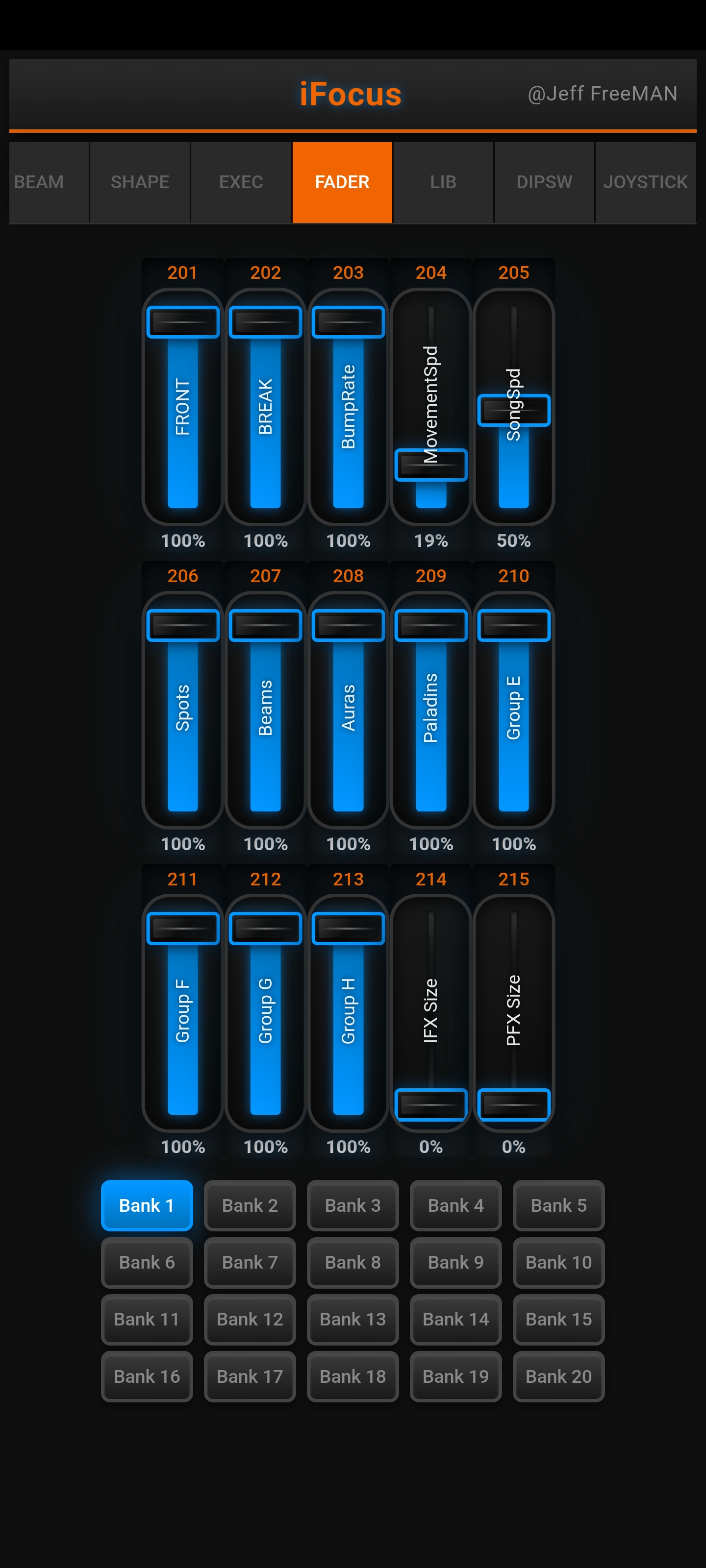 iFocus FADER Tab - Virtual Faders