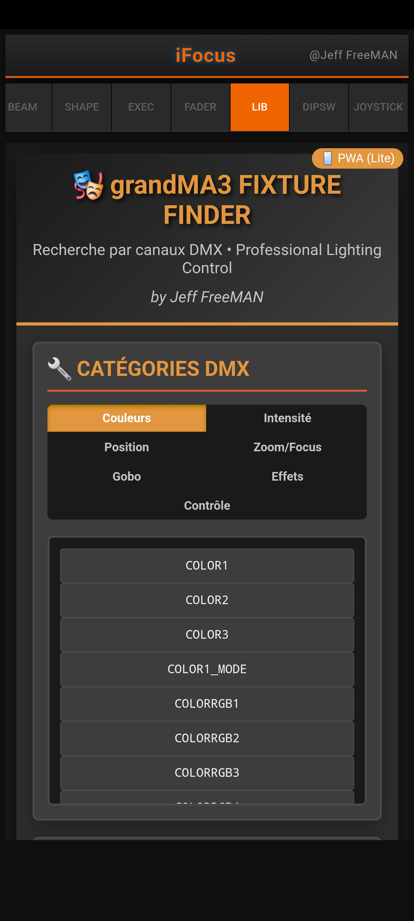 iFocus LIB Tab - Fixture Finder