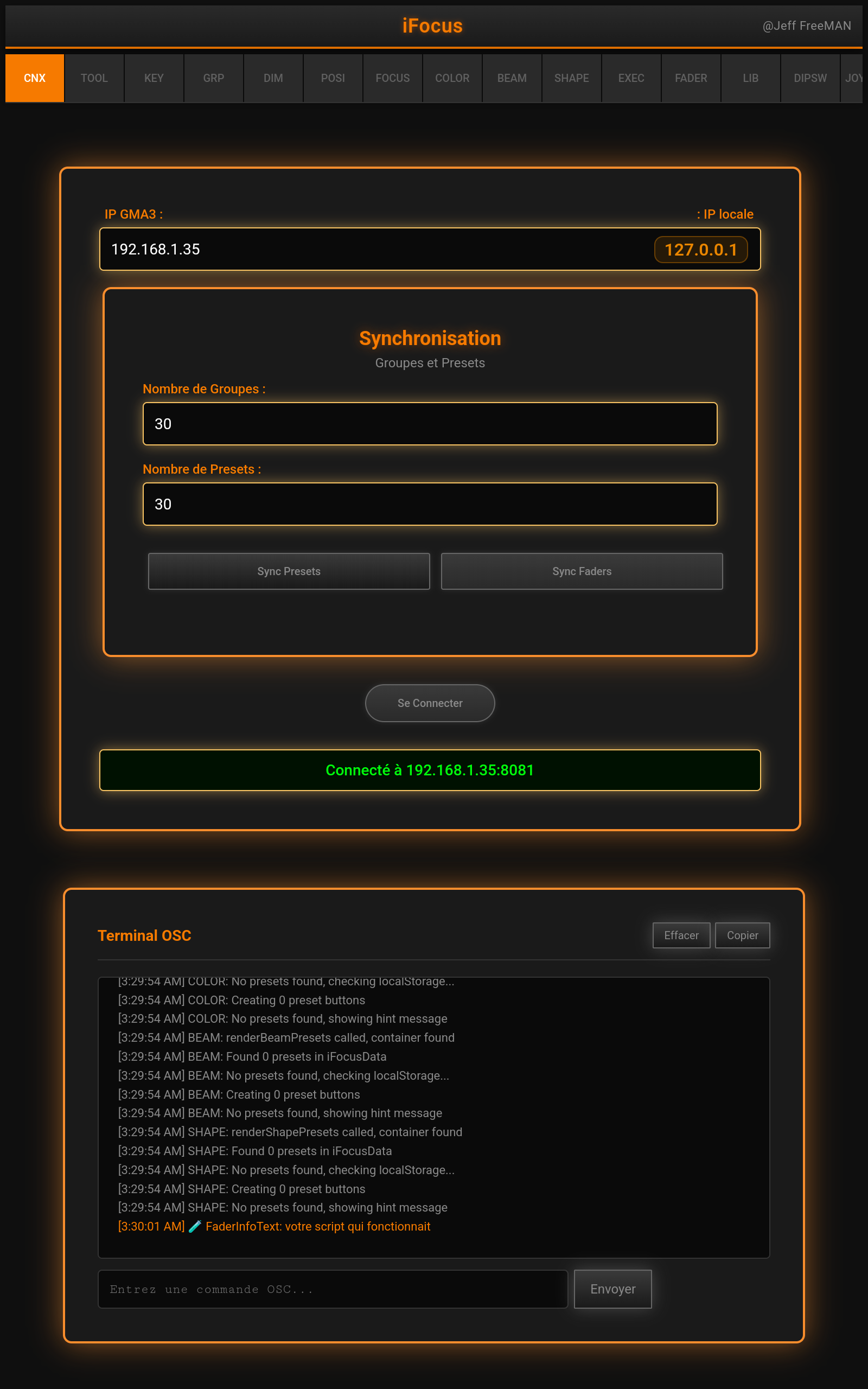 iFocus Connection Screen