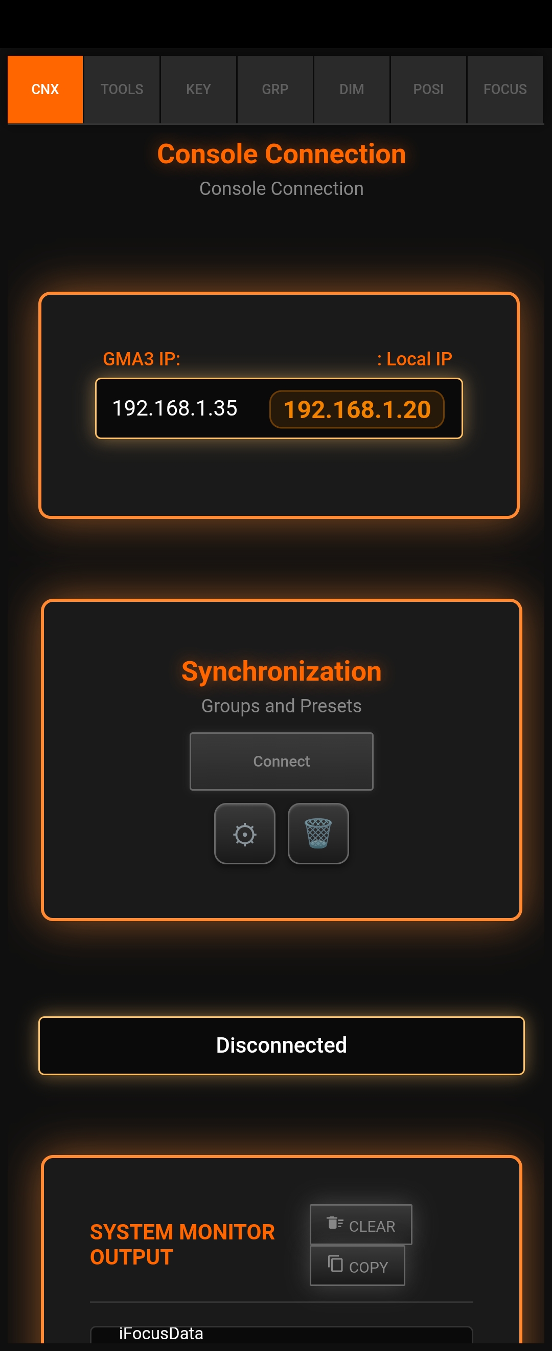 iFocus Connection Screen